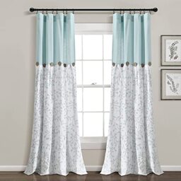 "Lush Decor Linen Button Botanical Garden Window Curtain Panel (Single Panel), 84"" L X 40"" W, Blue & Gray"