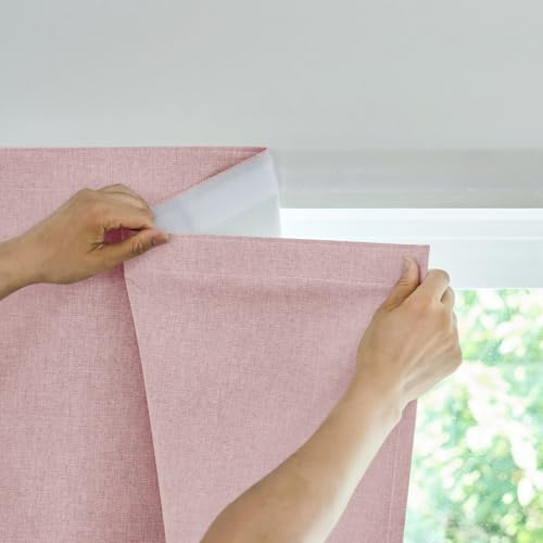 JILROIN Self Adhesive Curtains,100% Blackout Window Cover,No Drilling,Easy to Install,Provides Privacy Protection for Bedrooms (Light Pink - W46 ?? L60 in)