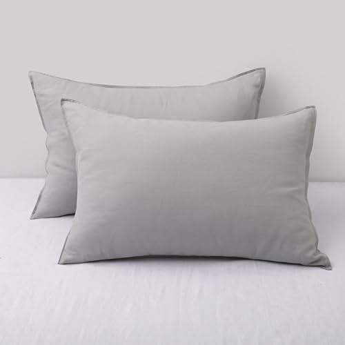 CHUFFED Linen Pillowcases 2 Pack 100% Linen Standard Pillow Cases, Breathable and Cooling Washed Pillowshams with Zipper Closure, 20x30 Inches,Light Grey