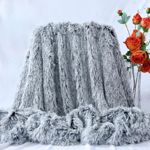 "MYRU Plush Super Soft Blanket Bedding Sofa Cover Furry Fuzzy Fur Warm Throw Qulit Cozy Couch Blanket for Winter (51""x63"",Black and White)"