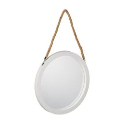 Relaxdays Round Hanging Mirror, Suspension Rope, Plastic Frame, Hallway, Bathroom & Guest WC, ∅: 35 cm, White/Natural