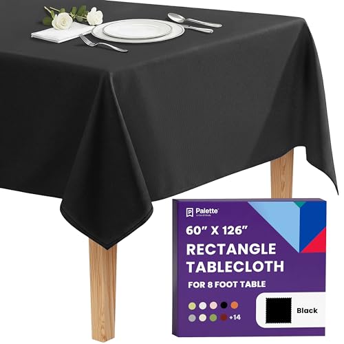 Gee Di Moda Rectangle Tablecloth - 60 x 126 Inch Black Table Cloth for 8 Foot Rectangle Table - Heavy Duty Washable Fabric - for 8 Ft Buffet Table, Holiday Party, Dinner, Wedding & Baby Shower