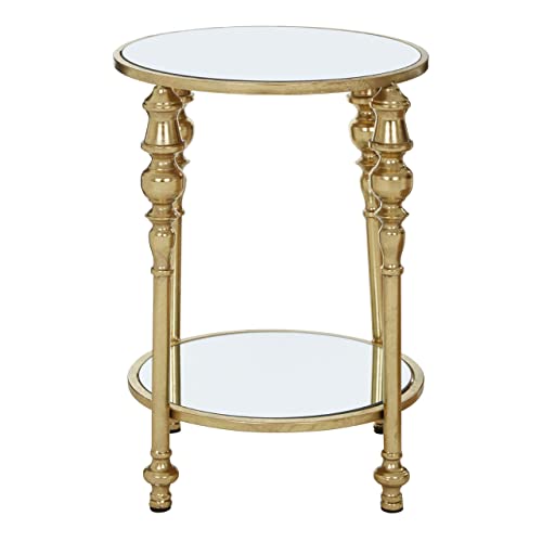 Premier Housewares 2 Tier Gold Finish Side Table Bedside Tables Design Tall Lamp Table Contemporary 41 x 41 x 59