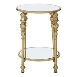 Premier Housewares 2 Tier Gold Finish Side Table Bedside Tables Design Tall Lamp Table Contemporary 41 x 41 x 59