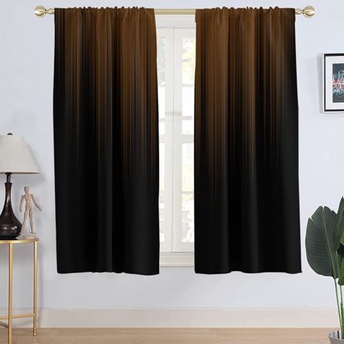 "AAtter Black and Brown Window Curtain Ombre Mens Gothic Goth Abstract Gradient Tan Cool Living Room Bedroom Drapes Treatment Fabric 1 Pair Home Decor, 42"" W x 63"" L, Modern"