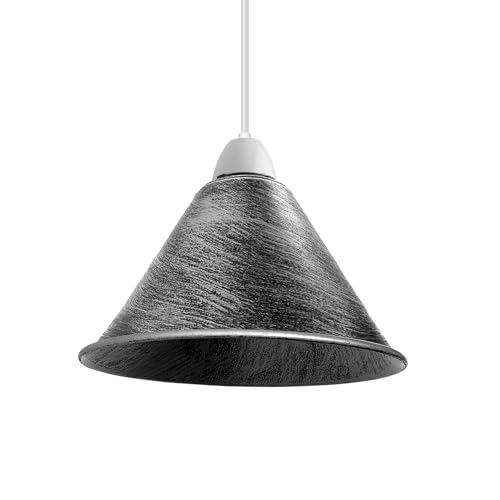 LEDSone Modern Industrial Metal Ceiling Light Shad Easy Fit Pendant Lamp Shade for Living Room, Kitchen, Hallway with Free Reducer Plate (Brushed Silver)