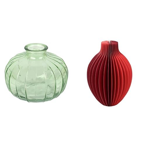 Talking Tables Green Glass Bud Vase for flowers, s & Talking Tables Rote Wabenpapier-Vase mit Glasfläsc Table Decor Bundle