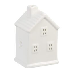 Relaxdays Tea Light House Ceramic, Light through Windows, for 1 Candle, HWD: 12 x 7.5 x 6 cm, Cute Table Decor, White