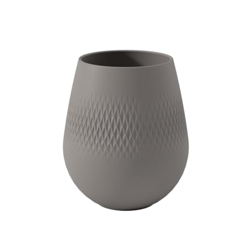 Villeroy & Boch - Manufacture Collier Taupe, Small Vase Carré, 15 cm, Premium Porcelain, Taupe
