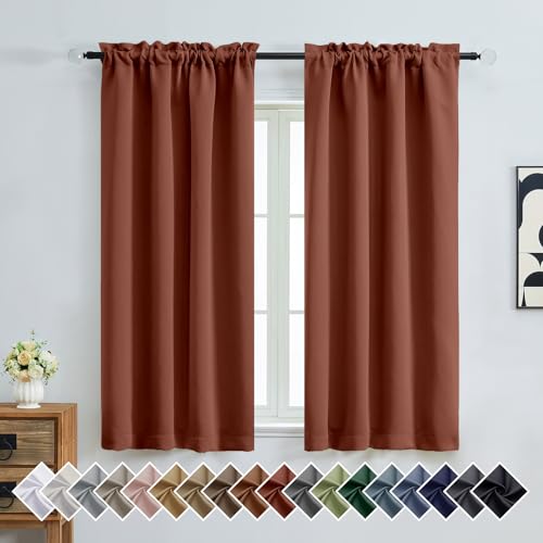 OVZME Terracotta Blackout Curtains for Bedroom 63 Inch Length 2 Panels, Protect Privacy Thermal Insulated Curtains for Bedroom, Dual Rod Pocket Window Treatments Blackout Drapes, 2x40Wx63L Inches