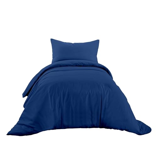 Ruggeri Single Duvet Cover Set, Cotton, Blue - 1 x sleeping bag 150 x 200 cm with 40 cm cuff, 1 x pillowcase 50 x 80 cm with 20 cm bag closure