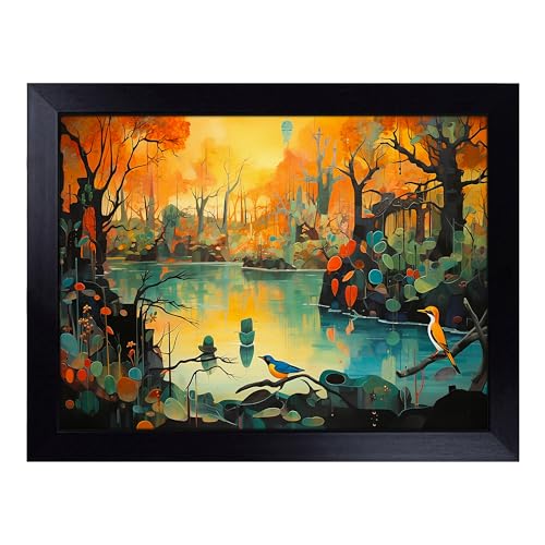 Lap Tray with Bean Bag Cushion, Birds at a Pond - Handmade in the UK, Raised Wooden Edge, Padded Cushion, Heat-Resistant Wipe-Clean Surface, for Meals, Laptops and Crafts