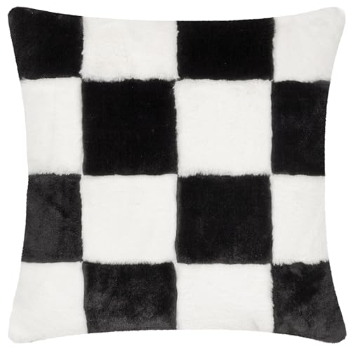 furn. Heya Home Cozee Check Faux Fur Cushion Cover, Black