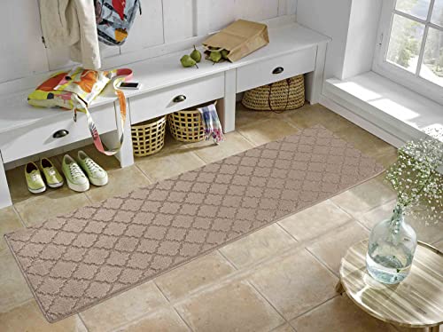 Ivy Washable Non-Slip Trellis Hallway Runner Mat, Beige, 80x300cm