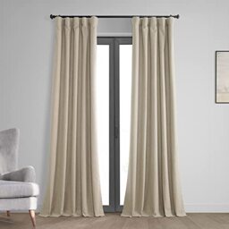 HPD Half Price Drapes Vintage Blackout Curtains for Bedroom - 84 Inches Long Thermal Cross Linen Weave Full Light Blocking 1 Panel Blackout Curtain, (50W x 84L), Light Tan