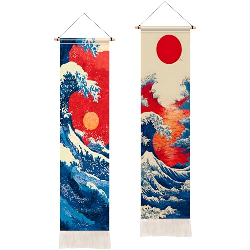 BVBOX 2 PCS Vertical Floral Tapestry, Long Vertical Wall Hanging Black Tassel Tapestries Home Decor for Living Room, Bedroom