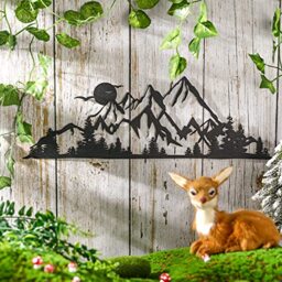 Mountain Range Metal Wall Art Sign - Rustic Summit Scene Nature Decor - Forest Accent Home Decoration, 17.5 x 5.3 Inch (Black)