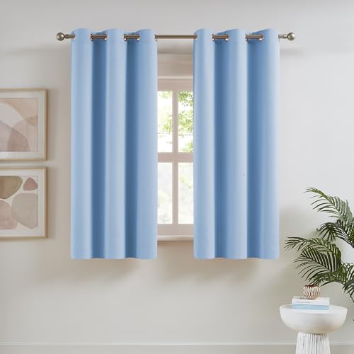 "DUALIFE Thermal Insulated Blackout Curtains, Energy Efficient Grommet Top Blackout Curtains for Bedroom, 54"" Wx38 L, Cerulean Blue, Set of 2"