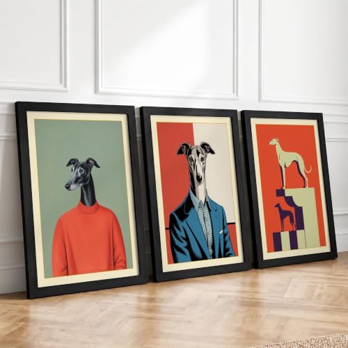 Greyhound Portraits Reimagined Eclectic Set of 3 Framed Wall Art Prints