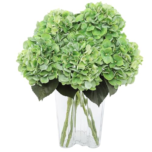 "Coferset 3Pcs Green Hydrangea Artificial Flowers 24.8"" Real Touch Large Faux Hydrangea Latex Fake Flowers with Bendable Stems for Indoor & Outdoor Decor, Wedding Bouquet Centerpieces(Dark Green)"