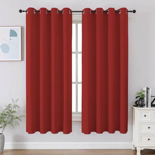 CUCRAF Red Blackout Curtains 54 inch Length 2 Panels Set, Room Darkening Drapes for Living Room Bedroom, Thermal Insulated Light Blocking Grommet Window Curtain (W52 x L54 Inch)
