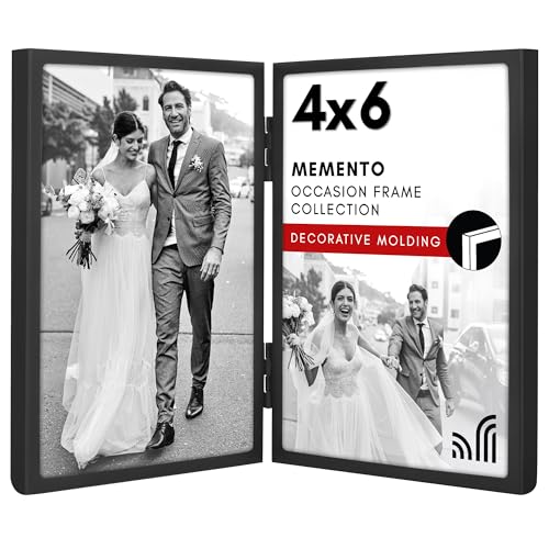 Americanflat Hinged 4x6 Picture Frame with Shatter-Resistant Glass - Modern Metal Picture Frame Displays Two 4x6 Photos - Elegant Photo Frames for Tabletop Display - Black