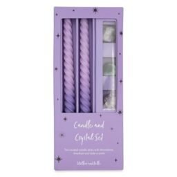 Purple Ombre Candle and Crystal Set - Includes Two Twisted Candles and Three Crystal Stones