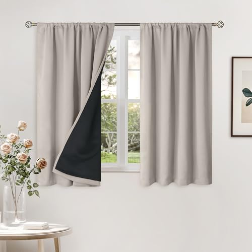 BGment Short Blackout Curtains for Bedroom, Thermal Insulated Full Room Darkening Soundproof Rod Pocket Small Window Curtains 45 Inch Length, 2 Panels???Each Panel 52 Inch, Cashmere