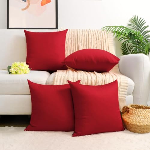 "Coddsmz 4 Pack Decorative 100% Cotton Pillow Covers Square Cushion Cover Solid DIY Throw Pillowcase for Home Sofa Bedroom Christmas,Red,4 Pack-20"" x 20"""