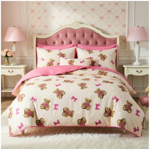 GC GAVENO CAVAILIA Teddy Bear Duvet Cover Double With Pillow Cases, Cream - Super Soft Breathable, Washable Double Duvet Cover Set- 3 Piece Bedding Set Reversible Quilt Cover Button Closure, 200x200cm