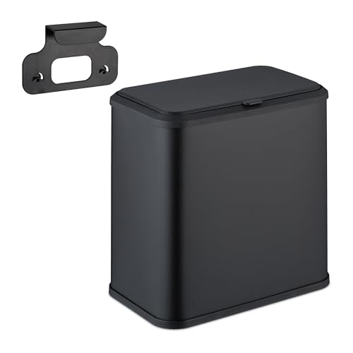 Relaxdays Hanging Kitchen Waste Bin, Vol. 5 L, Rubbish Container with Lid, Plastic, Dustbin, 25 x 25.5 x 15.5 cm, Black