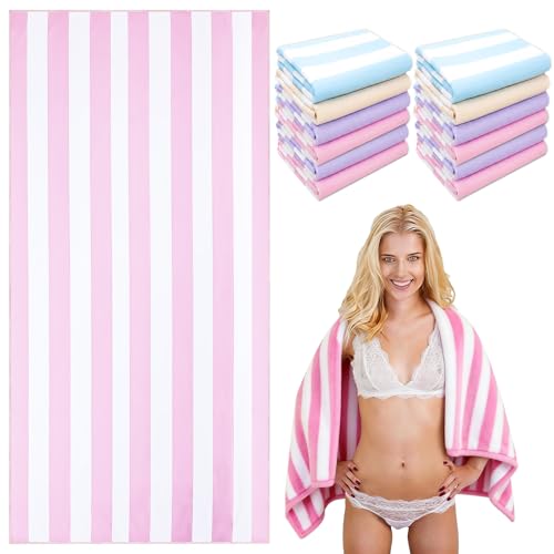 Peryiter 4 Pcs Pastel Stripe Beach Towel 60x30 Inch Aesthetic Girly Trendy Stripe Pool Towels Microfiber Absorb Water Travel Towels for Women Gifts Beach Swimming Bachelorette Party Girls