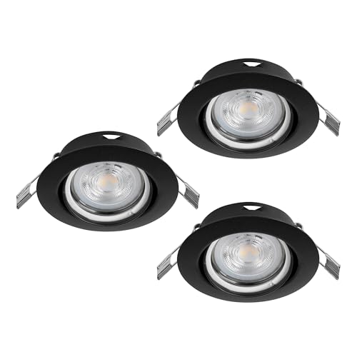 Eglo Set of 3 LED recessed spotlights Favazzina, Round Flat Metal Ceiling Lights in Black, incl. GU10 Bulbs, Warm White, Ø 8.8 cm