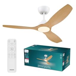 PHILIPS Olas Ceiling Fan Light, LED Light, 132cm Diameter, White/Wood