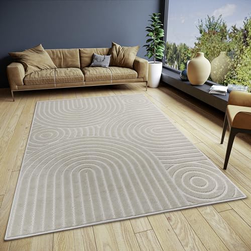 Hanse Home Wave Design Living Room Rug - Flat Weave Modern, Scandinavian Boho Style, Geometric 3D Effect, Living Room Rug for Dining Room, Children's Room, Hallway - Cream, 133 x 190 cm
