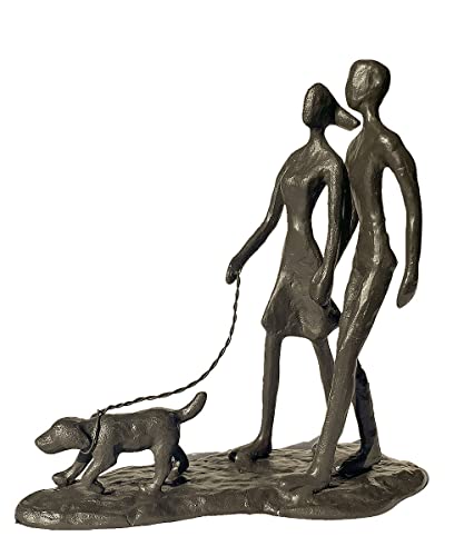Konjouror Couple and Dog Cast Iron Sculpture, Romantic Couple Love Metal Art Decor, Family Love Statue, Dog Lover Gifts for Couple