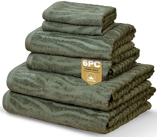 Rapport Home Safari 6-Piece Towel Bale - Bale Forest Green - Luxurious 100% Cotton 500gsm Bathroom Set