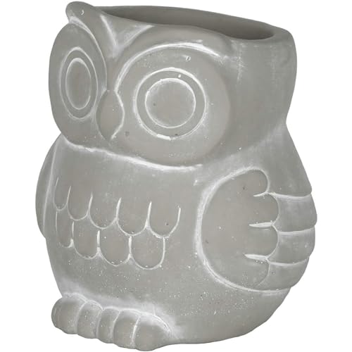 Classic Home and Garden Cement Buddies Animal Planters - Cute Desk Decoration - UV Coated Animal Vase w/Removable Drain Plug - Succulent Plant Pot for Indoor/Outdoor (Owl Planter, Natural, Small)