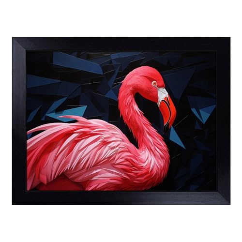 Lap Tray with Bean Bag Cushion, Flamingo Hard Edge - Handmade in the UK, Raised Wooden Edge, Padded Cushion, Heat-Resistant Wipe-Clean Surface, for Meals, Laptops and Crafts