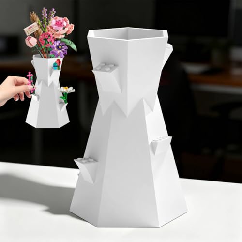 Vase for Lego Flowers, Compatible with Lego Bricks, for Lego Flower Bouquet Building Set, Display Stand for Lego Roses Cherry Blossom Sunflower Tulips Daffodils Lotus - Gift for Lego Flowers Lover