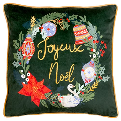 furn. Deck The Halls Joyeux Noel Polyester Filled Cushion, Pine Green, Square