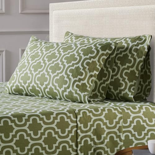 Superior Extra Soft Printed All Season 100% Brushed Cotton Flannel Trellis Bedding Pillowcase Set - Sage Trellis, Standard Size