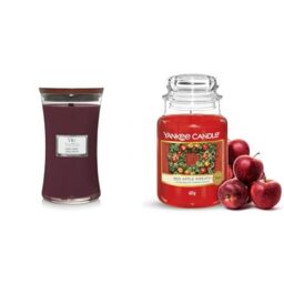 Woodwick Large Hourglass Scented Candle - Black Cherry - with Crackling Wick & Yankee Candle Scented Candle - Red Apple Wreath Large Jar Candle - Long Burning Candles