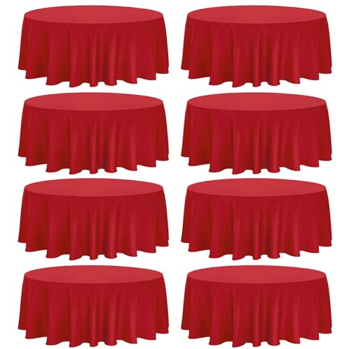 Fivenl 8 Pack Thick Premium Round Tablecloth 108 Inch Red Round Table Covers Bulk Washable Polyester Fabric Round Table Clothes for Wedding Party Reception Banquet Buffet Restaurant (Red, 108 Inch)