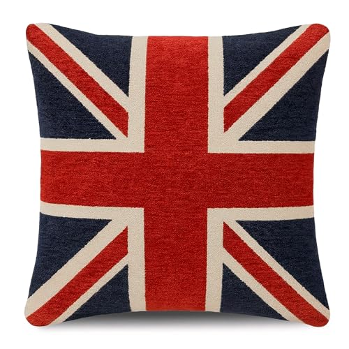 Rapport Home Union Jack Chenille Cushion Cover, 45x45cm - Multi-Colour - British flag throw pillow case for sofa or bed. Decorative chenille fabric, cover only.