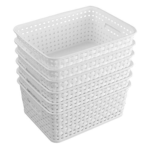 AnnkkyUS 6-Pack White Storage Plastic Baskets, Plastic Weave Basket for Organizing