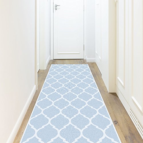 Viniliko Quatrefoil Vinyl Rug, Blue, 66 x 250 x 3 cm