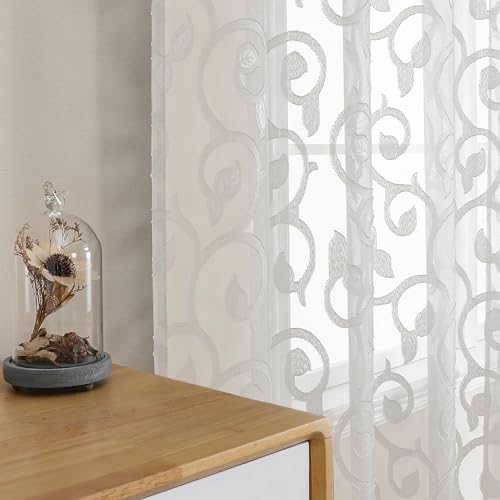 OWENIE Furman Ivory Sheer Kitchen Curtains Tiers 36 inch Length, Light Filtering Soft Clear Cafe Curtain for Living Room Bedroom Small Windows Half Curtains, 2 Pcs, Each 40Wx36L inch