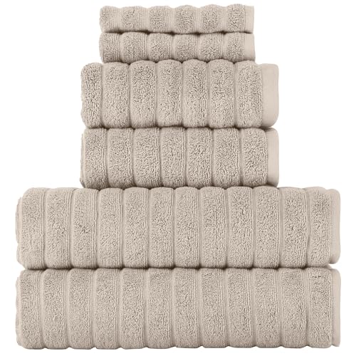 BERIBO Cloud 6 Piece Turkish Towel Set, 2x Bath, 2 Hand, 2 Face Towels, 620gsm, 100% Cotton (Beige)