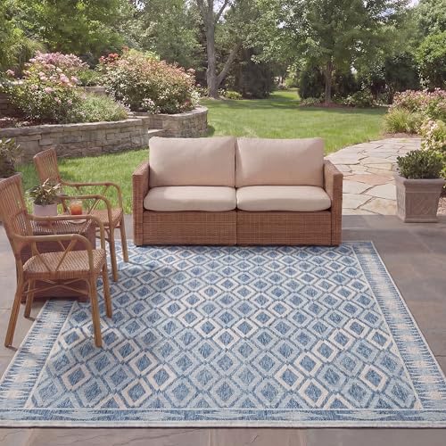Safavieh Contemporary Rug for Living Room, Dining Room, Bedroom - Courtyard Collection, Short Pile, in Navy and Grey, 244 x 305 cm